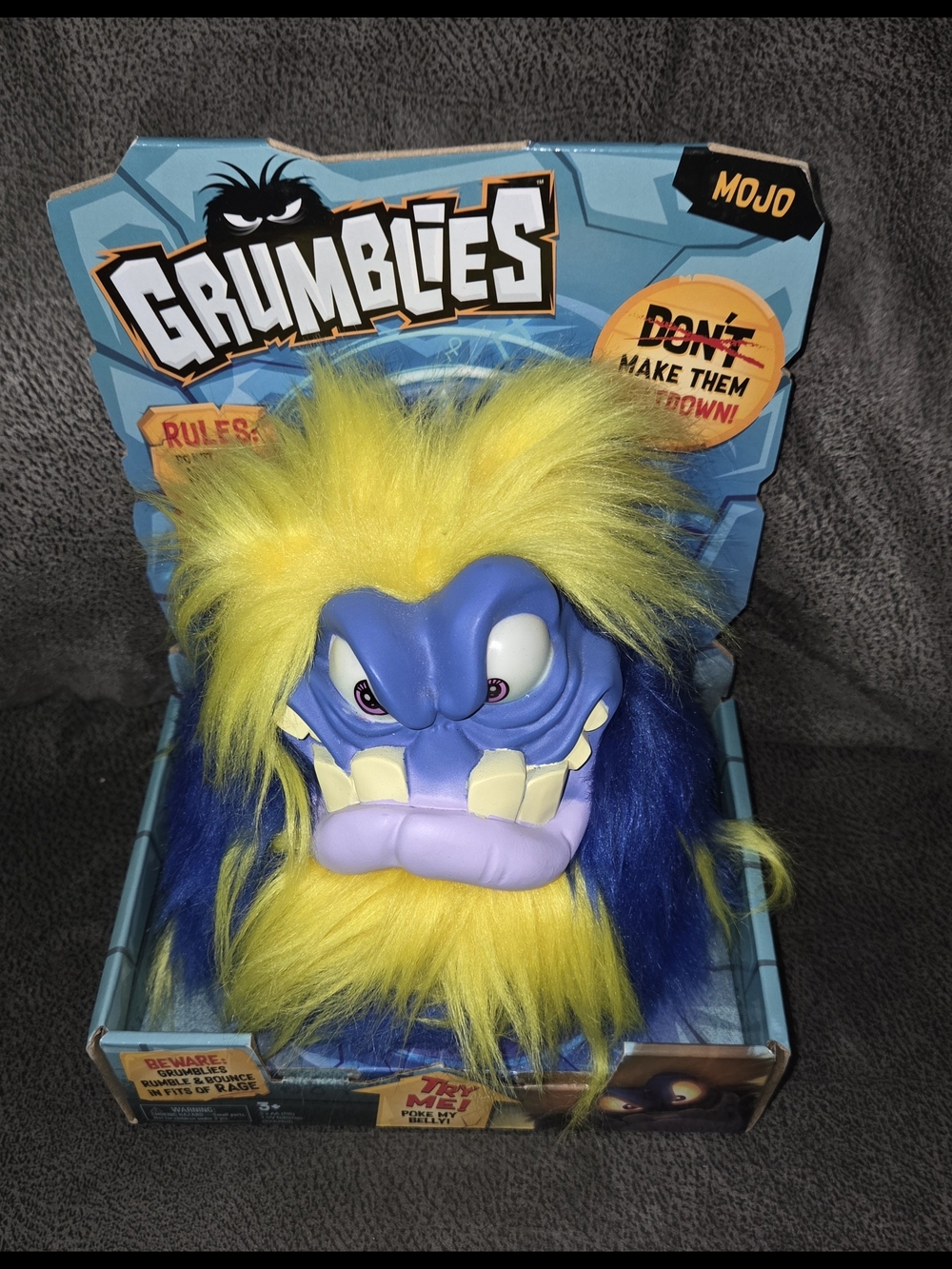 GRUMBLIES Mojo Plush Monster Toy - Yellow & Blue- RARE FIND!!